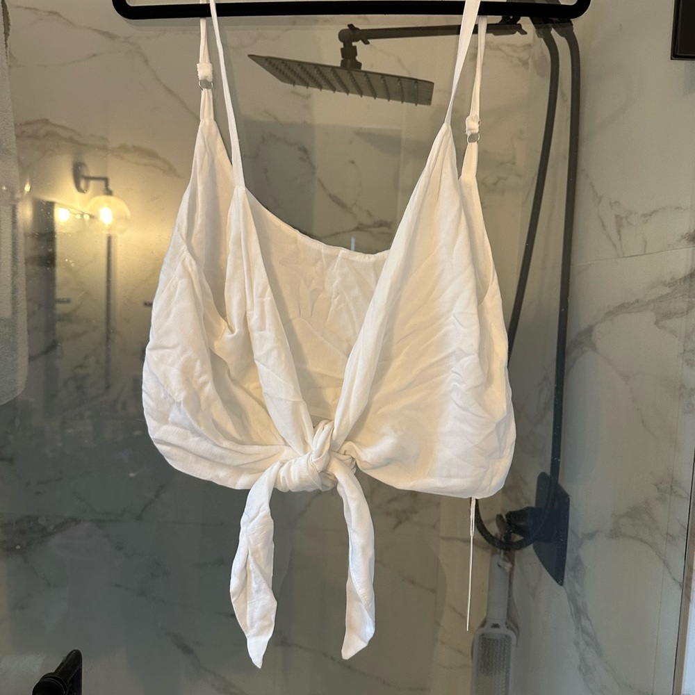Indah Cream Ruched Tie-Front Crop Top